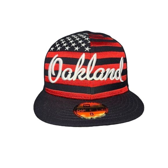 New Era Men’s 8 Oakland A’s Script Over Flag Fitted Hat Fan Apparel Baseball Cap - Picture 2 of 7